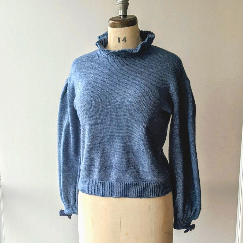 Something Navy - Exquisite Ruffle Neck Knit Sweater